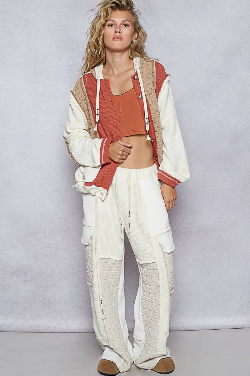 Pol Clothing - Cut sew multi fabric hooded button down combo shacket SALE