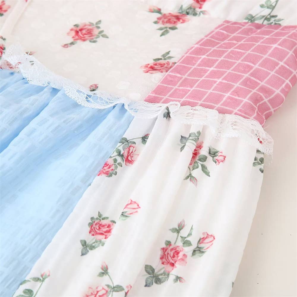 Rosa Clothing - Floral sheer mesh lace patchwork halter maxi flare dress