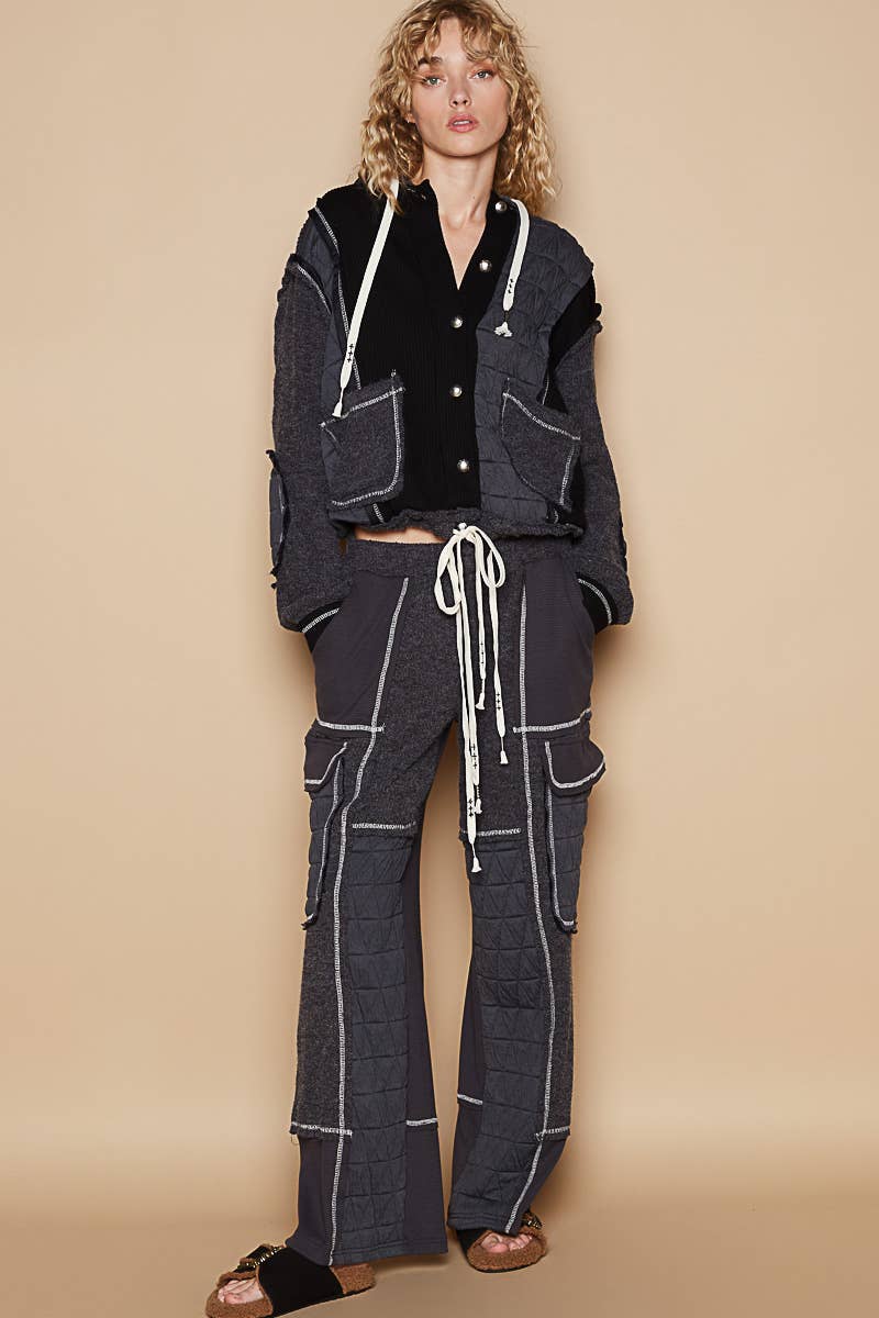 Pol Clothing - Cut sew multi fabric hooded button down combo shacket SALE