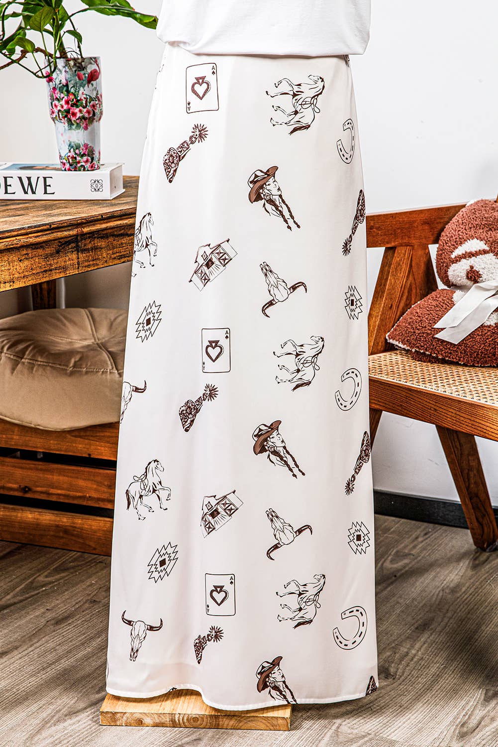 fashionworks - Fashion-W Western Print Satin Long Skirt