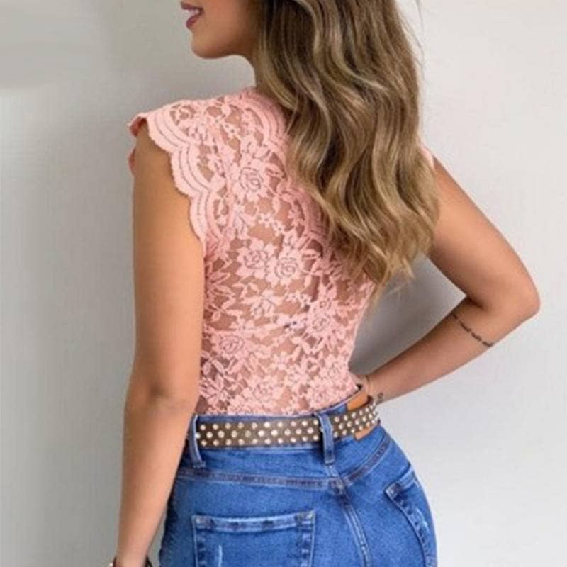 Rosa Clothing - Floral sheer lace fitted tank sleeveless v-neck top