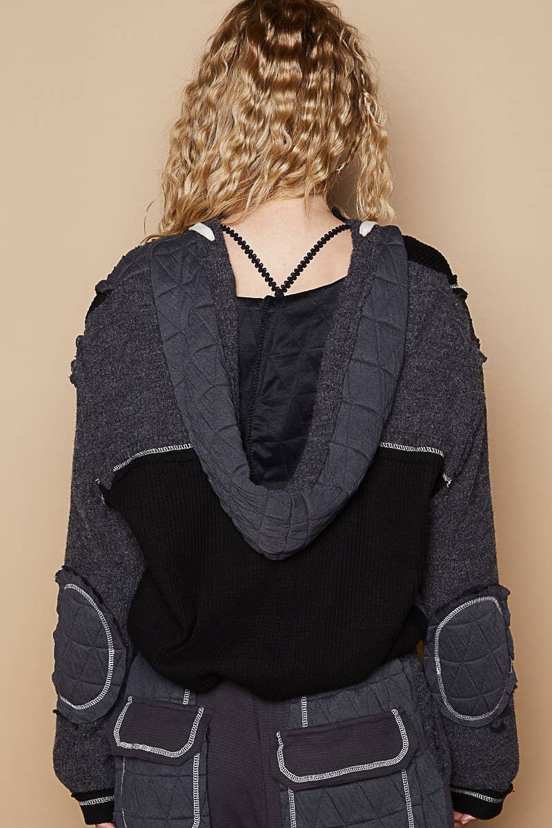 Pol Clothing - Cut sew multi fabric hooded button down combo shacket SALE