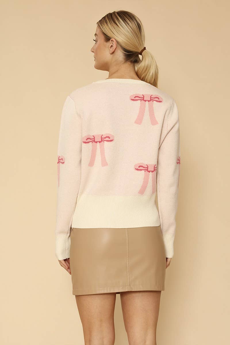Miss Sparkling - Cropped knit bow cardigan