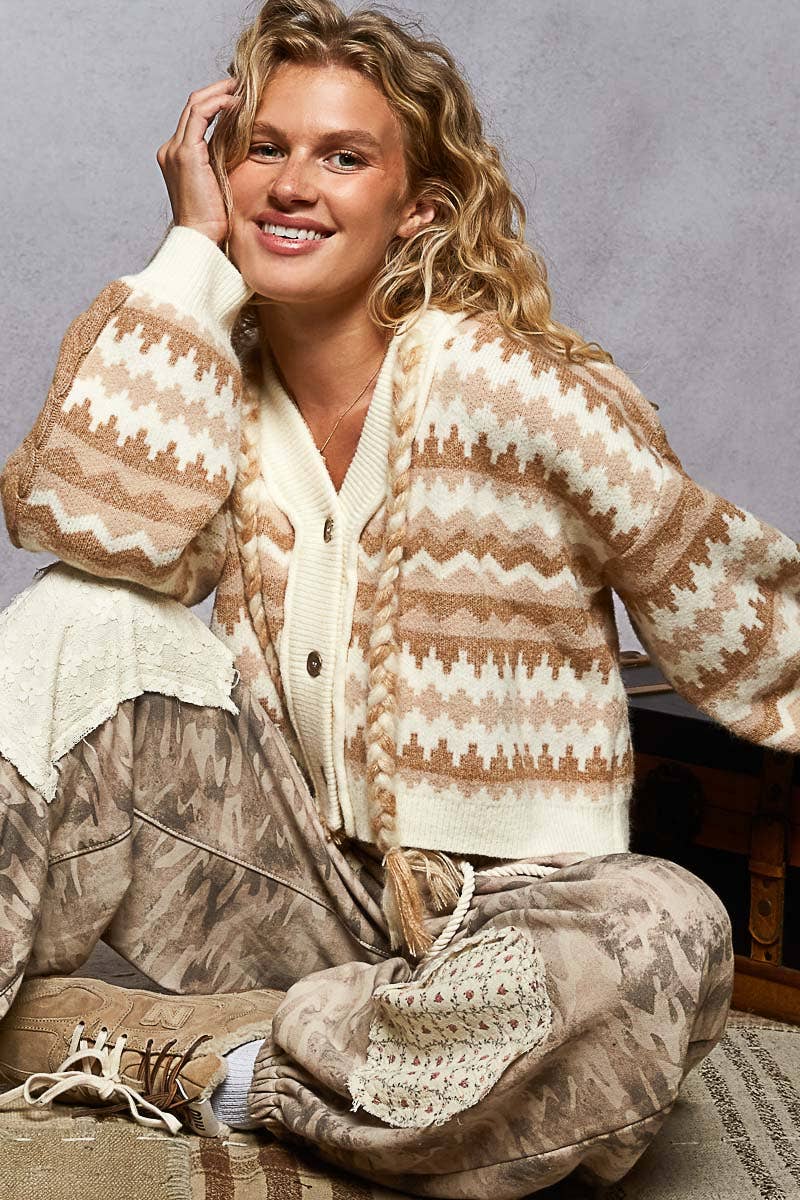 Pol Clothing - Long sleeve array of chevron pattern hooded sweater cardigan