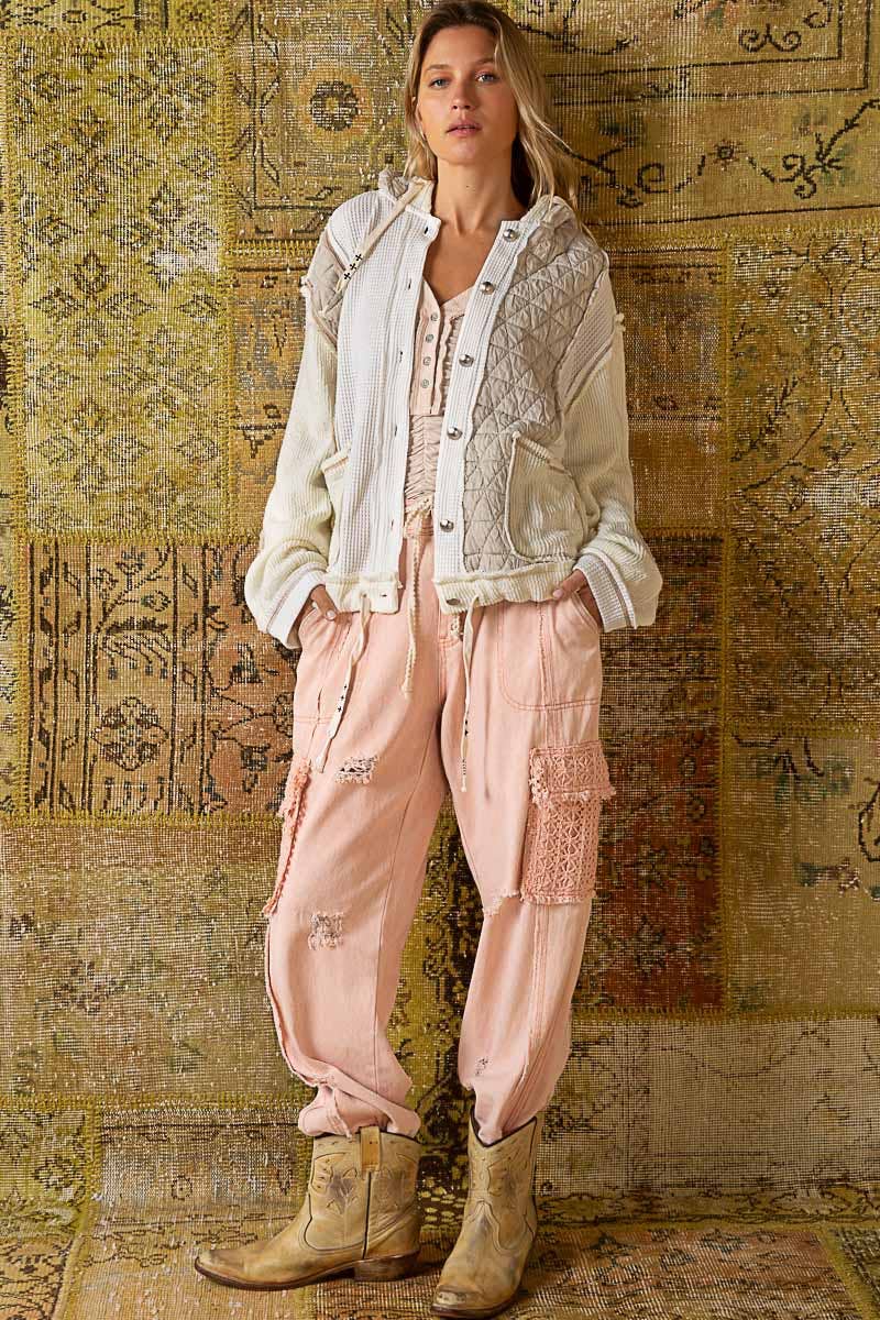 Pol Clothing - Cut sew multi fabric hooded button down combo shacket SALE