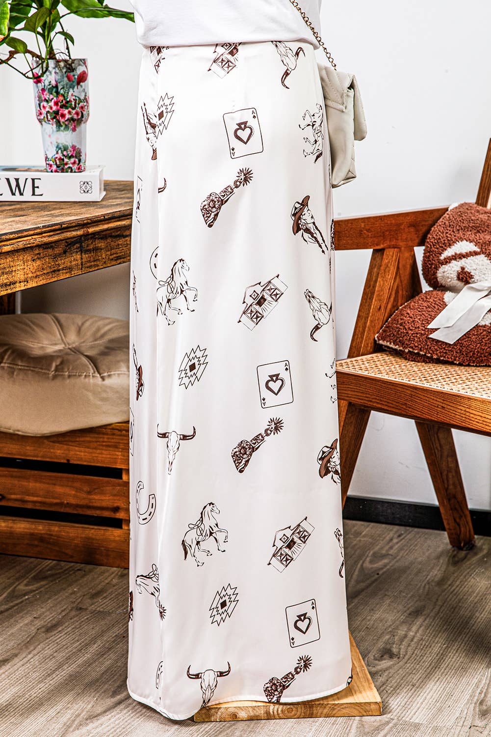 fashionworks - Fashion-W Western Print Satin Long Skirt