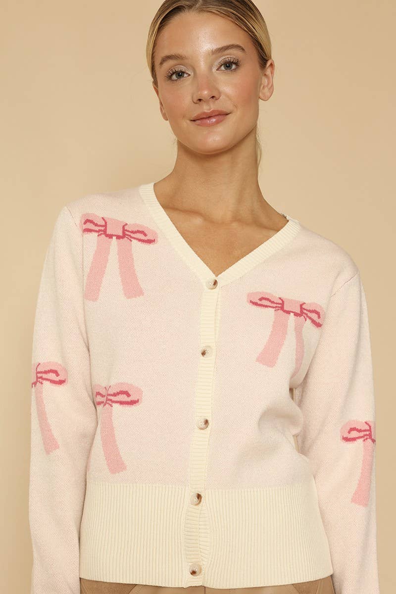 Miss Sparkling - Cropped knit bow cardigan