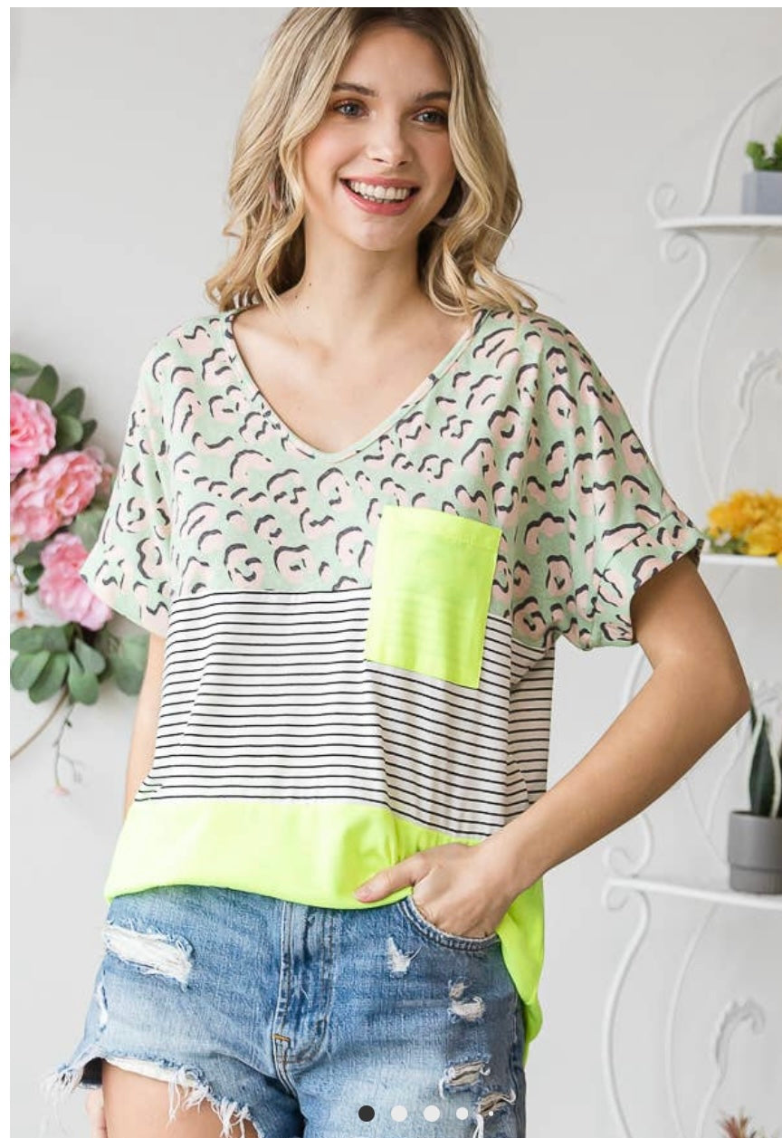 Green Neon Leopard Print Top