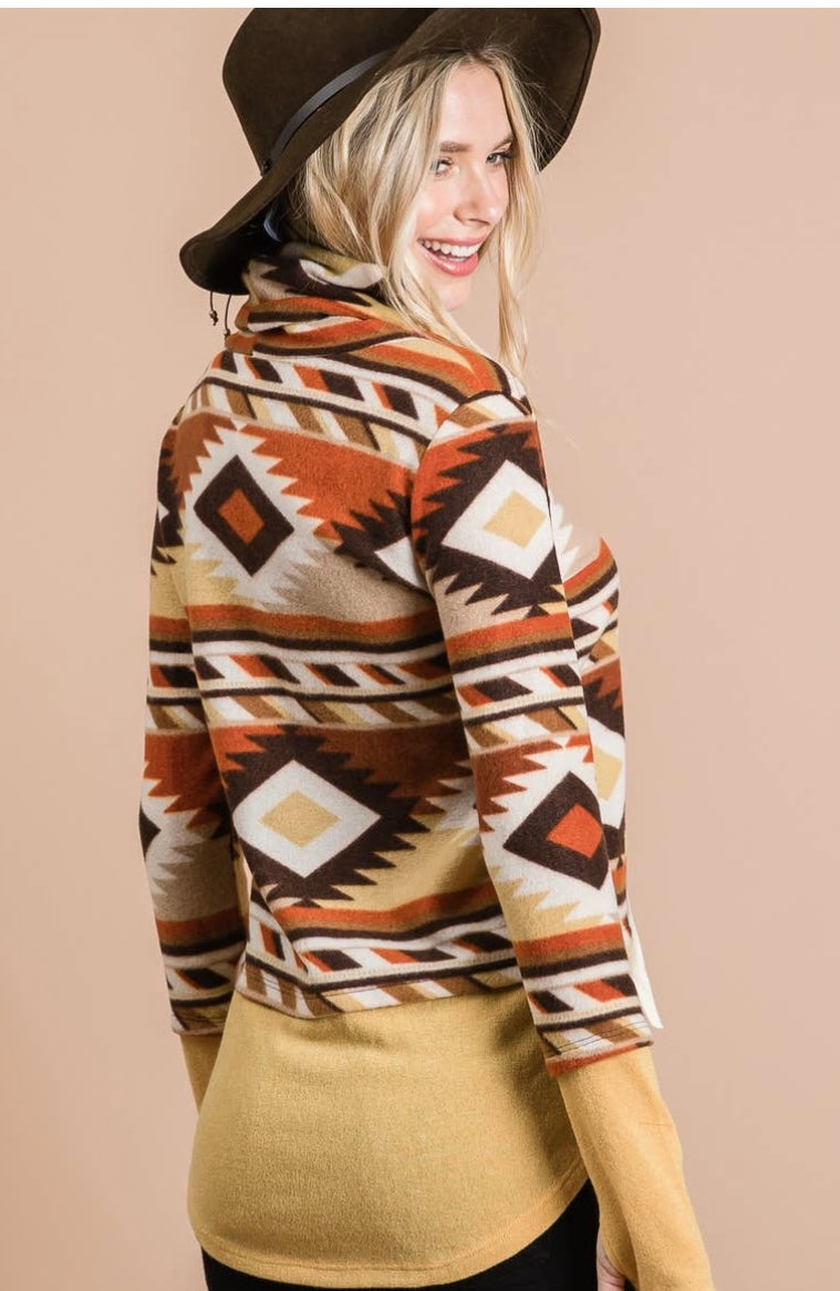 Aztec Print Hoodie -Mustard