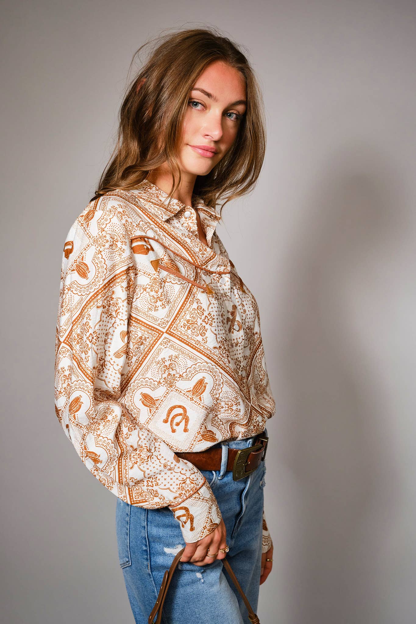 Blue B - 36841T - Western Printed Long Sleeve Button-Up Shirt