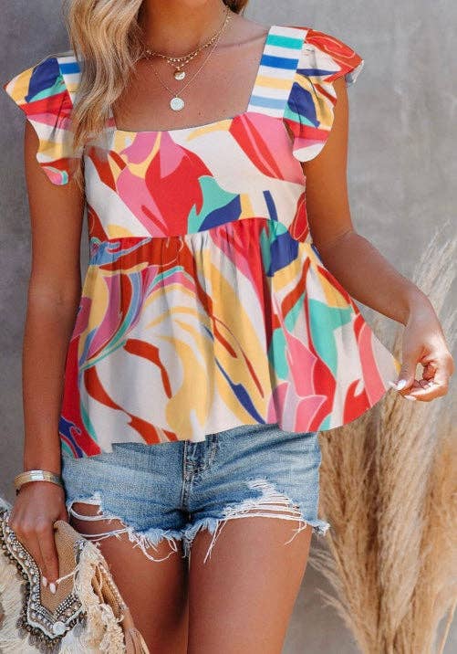 Crossed Arrows Clothing Wholesale co. - Square Neck Abstract Print Tank Top