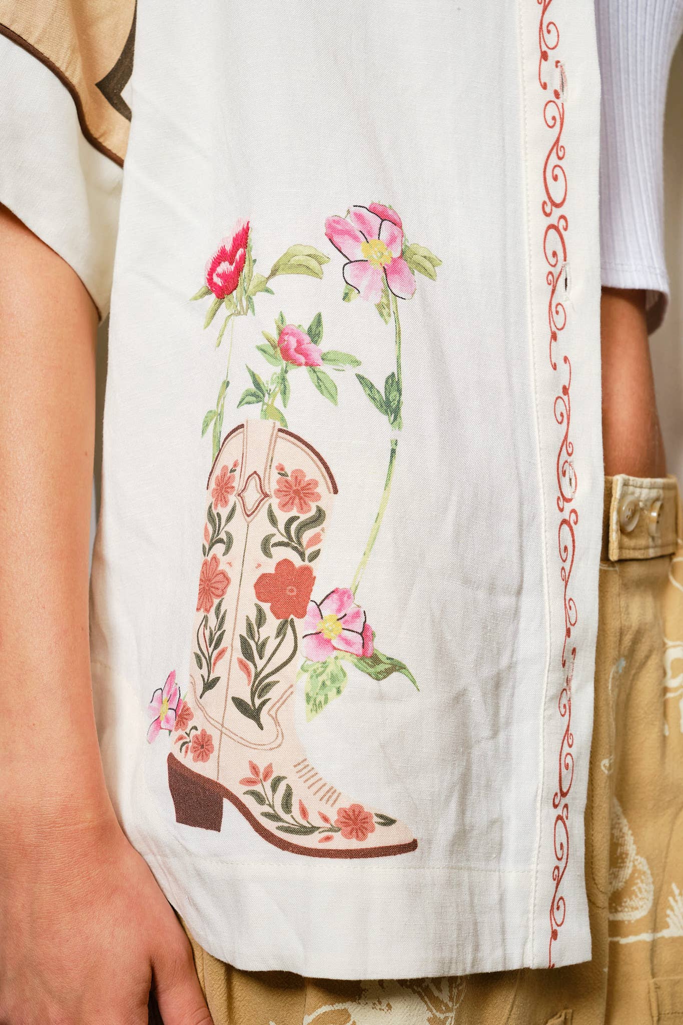 Blue B - 23649T - Embroidered Sequin Floral Linen Blouse