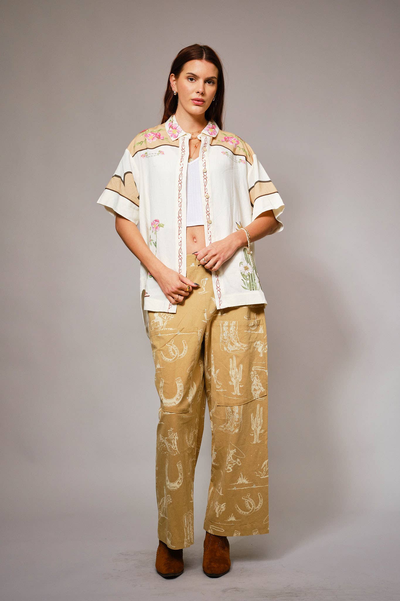 Blue B - 23649T - Embroidered Sequin Floral Linen Blouse