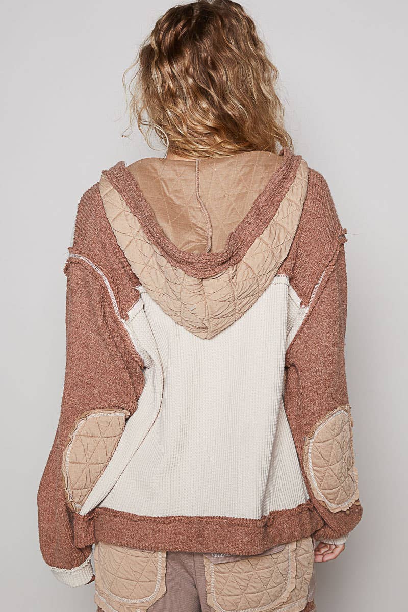 Pol Clothing - Cut sew multi fabric hooded button down combo shacket SALE