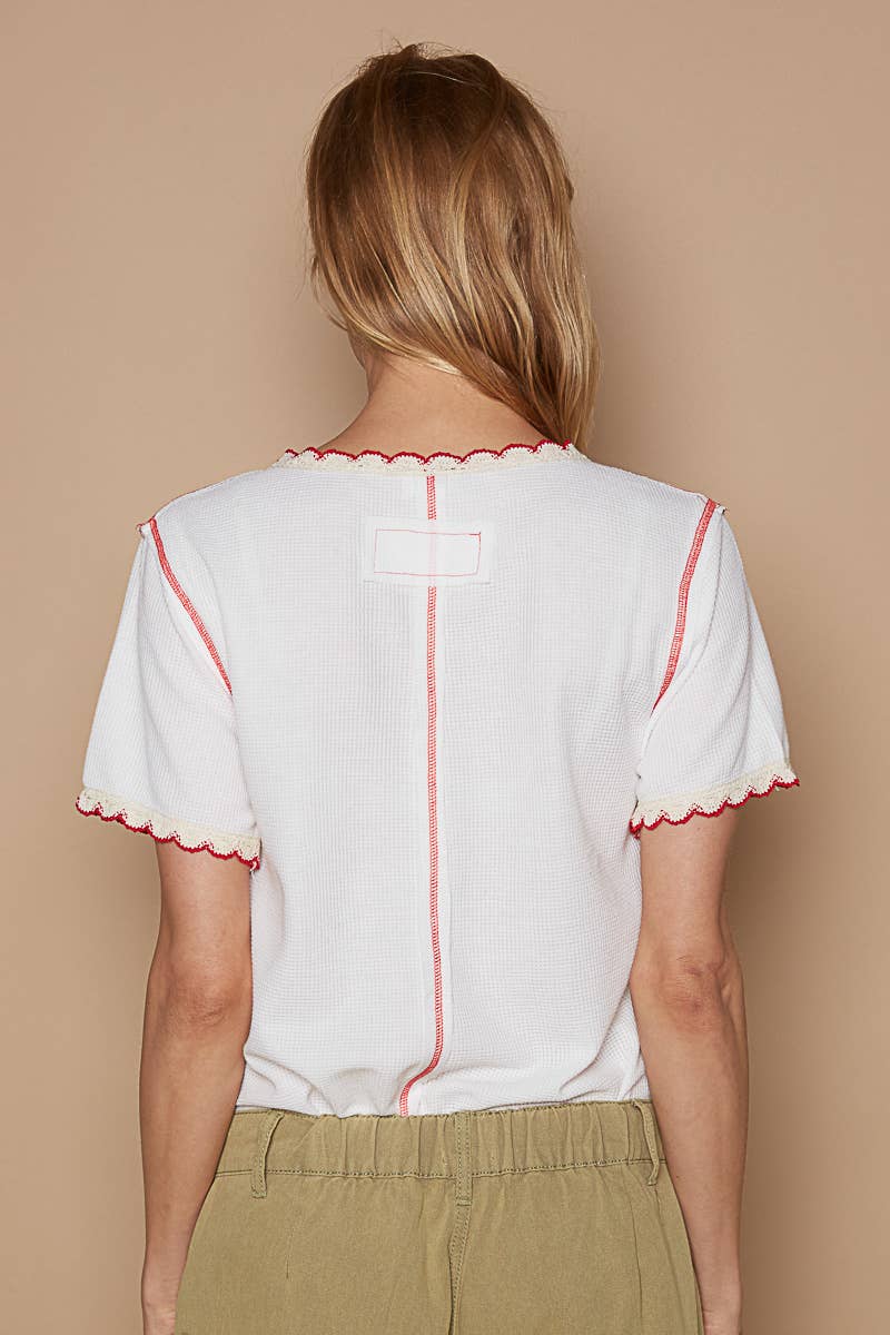 Pol Clothing - Colored trim v-neck short sleeve solid basic knit top