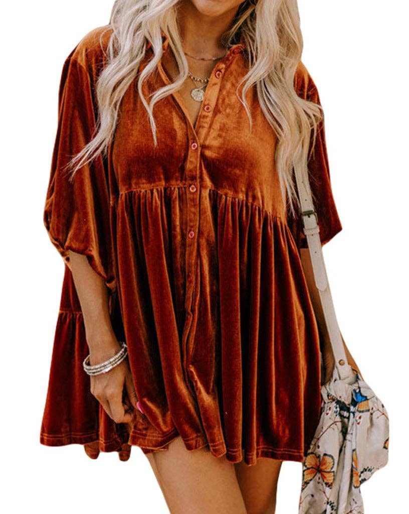 Velvet Lantern Sleeve Babydoll Shirt