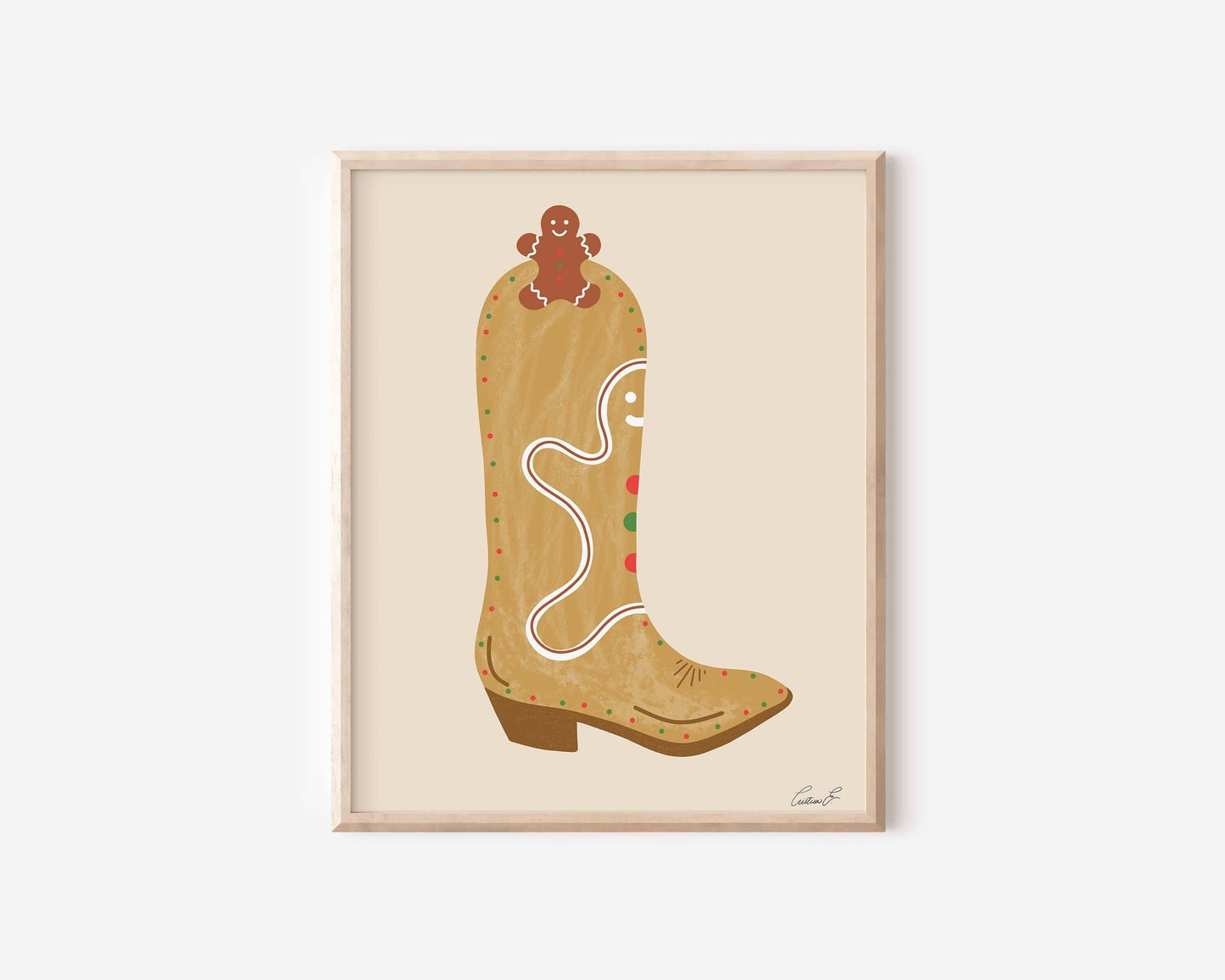 Gingerbread Christmas Cowboy Boot Wall Art Print | Texmas