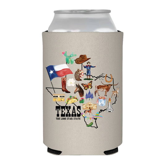 Sip Hip Hooray - Texas State Landmark Collage Landmark Can Cooler- Texas