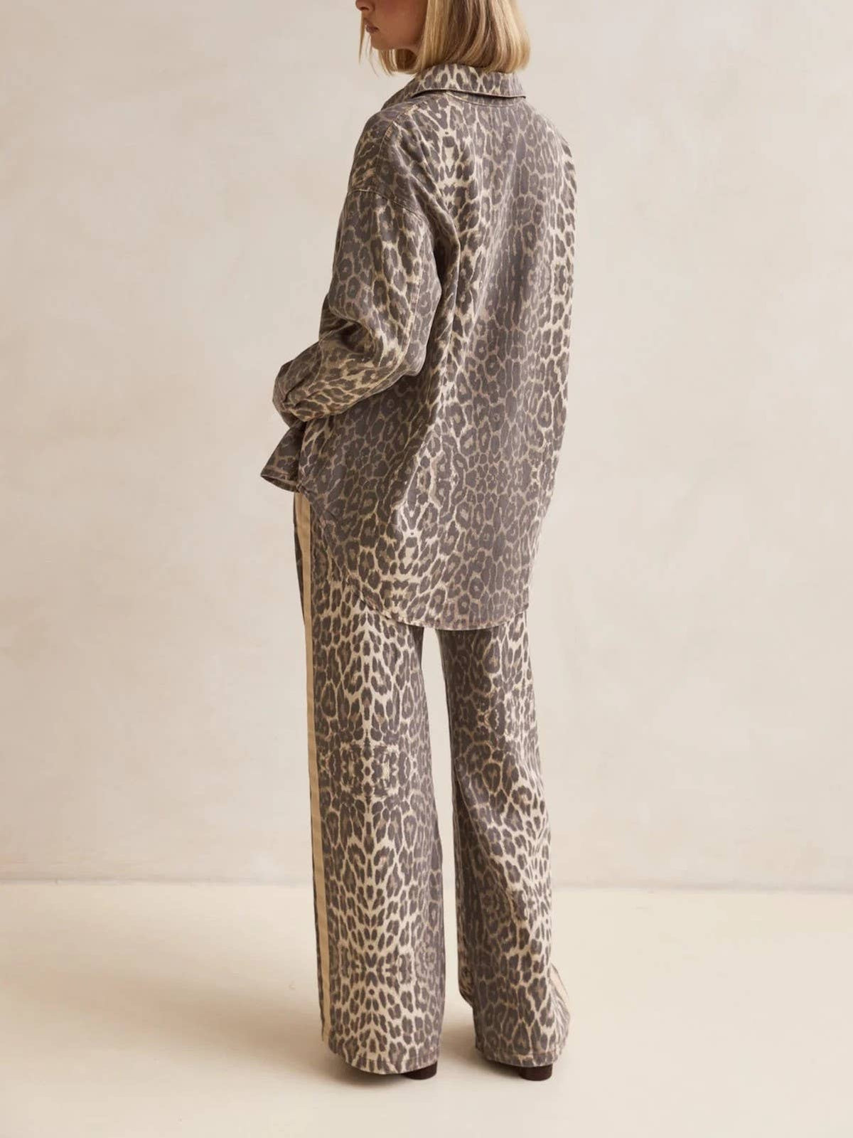 Rosa Clothing - Effortless &  chic Leopard print stripe bar long pants
