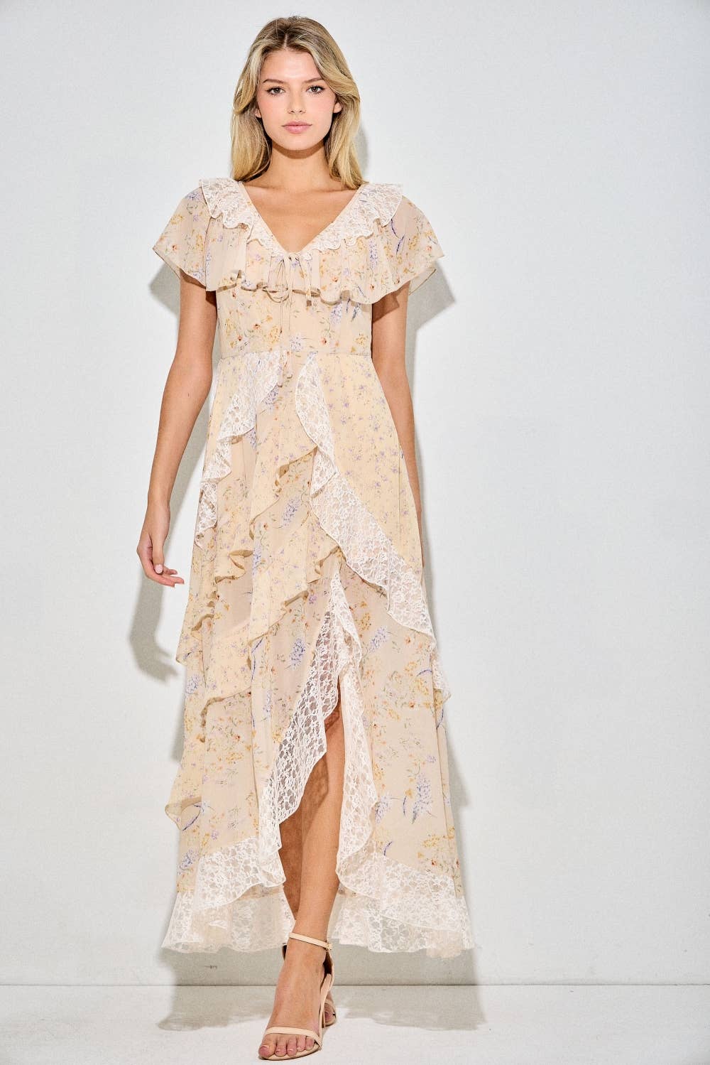 Baevely by Wellmade USA - FLORAL RUFFLE TIERED MAXI DRESS