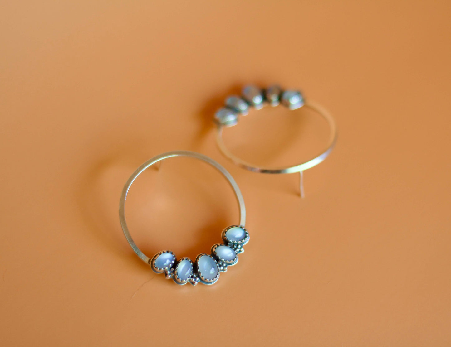 518: Turquoise Multi-stone Hoop Earrings 925