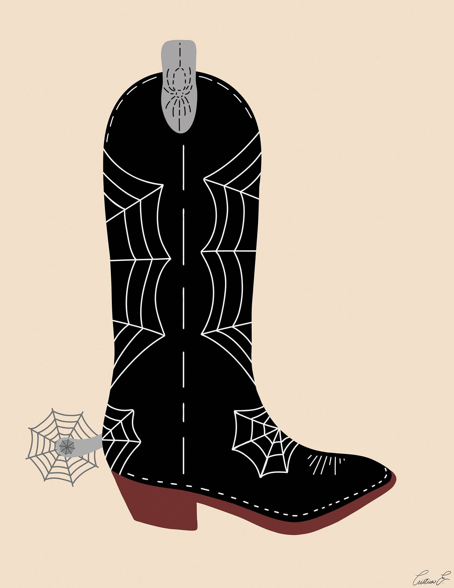 Halloween Spider Web Cowgirl Boots Wall Art | Halloween Art