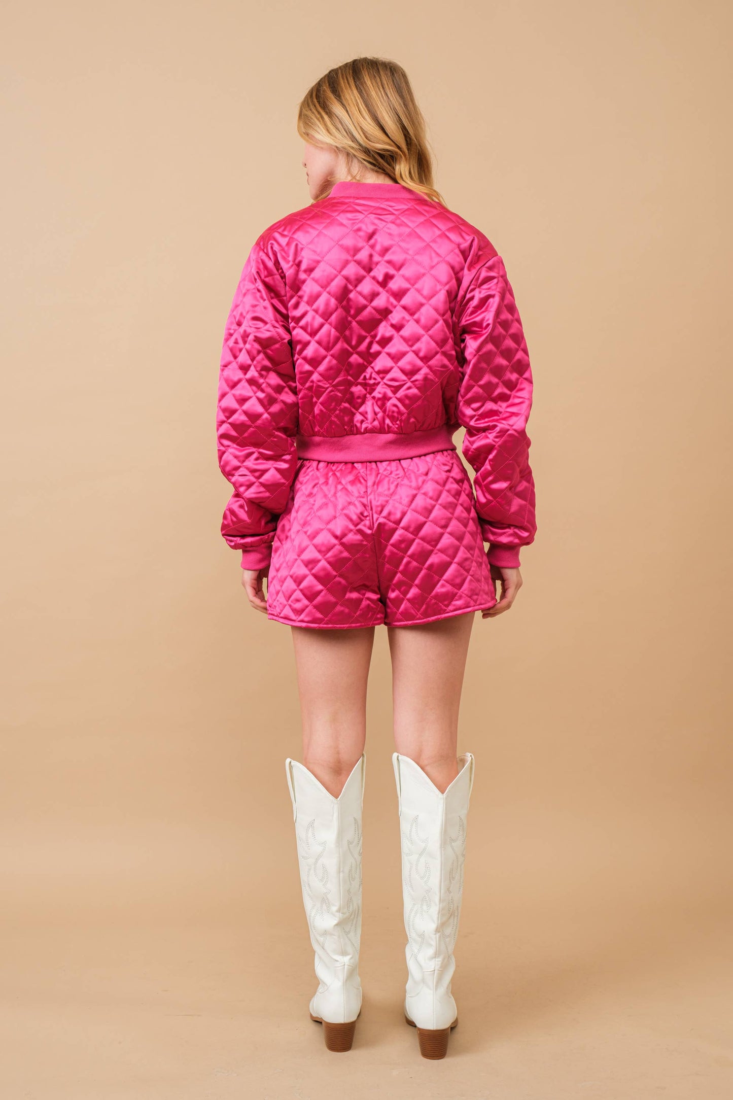 Blue B - 61234SET Quilted Crop Pocket Bomber Jacket w/ Matching Set