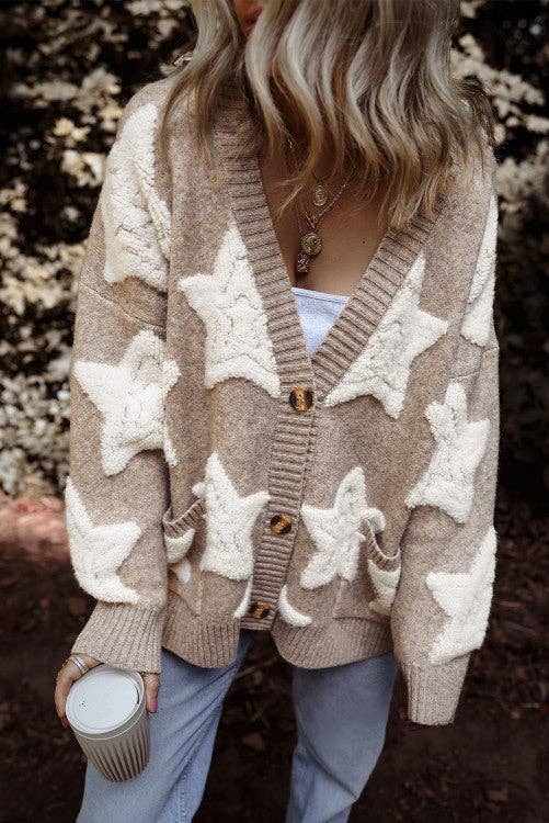 Crossed Arrows Clothing Wholesale co. - Star Pattern Textured Sweater Cardigan with Pockets