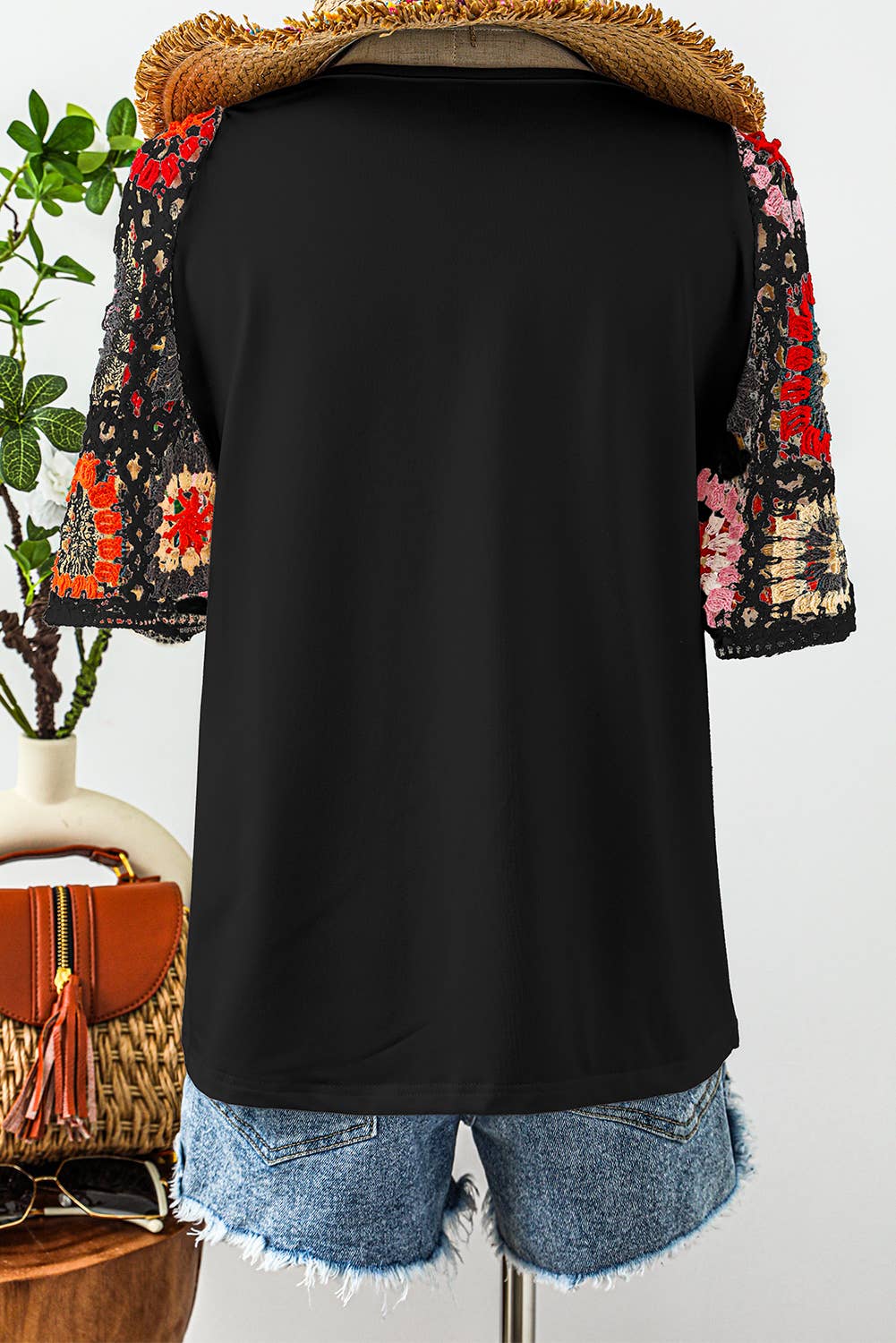 fashionworks -  Fashion-W Floral Crochet Short Sleeve Top*S-XL