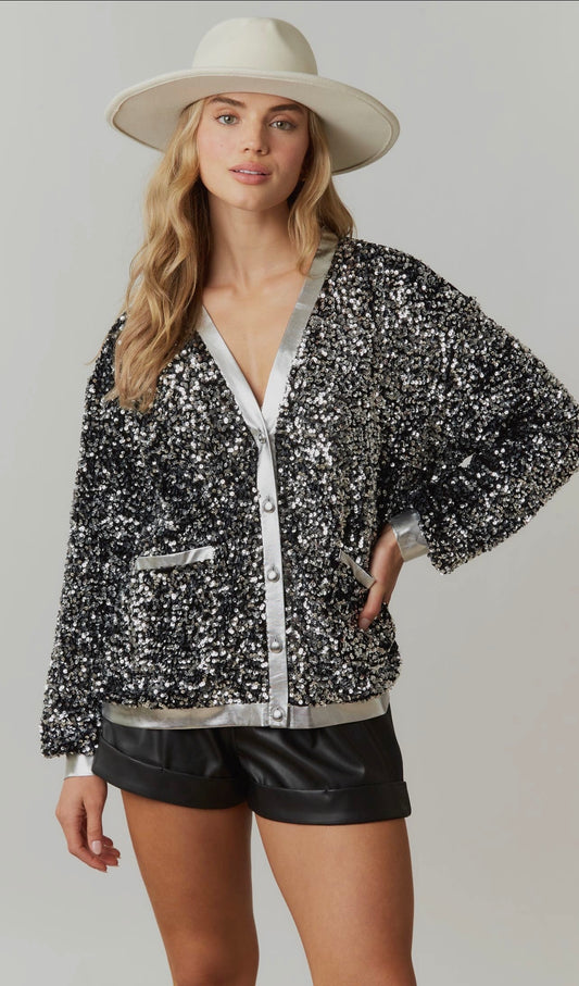 Rocker 🖤Cardigan - Silver Sequins and Black Velvet