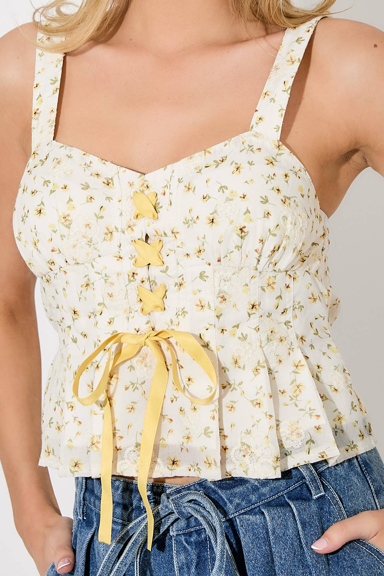 Baevely by Wellmade USA - FLORAL EYELET CORSET TOP