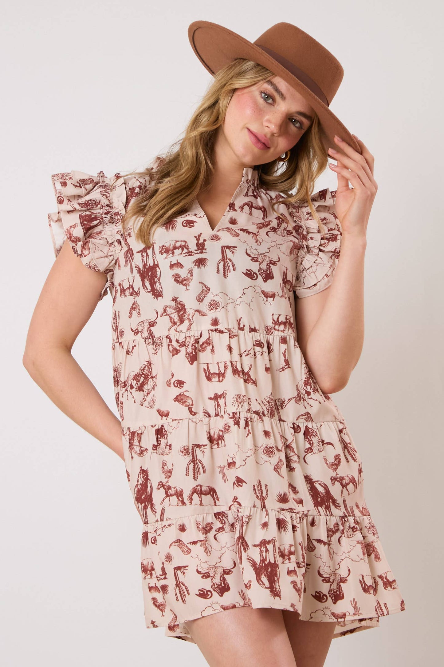 Western Print Sleeveless Mini Dress -