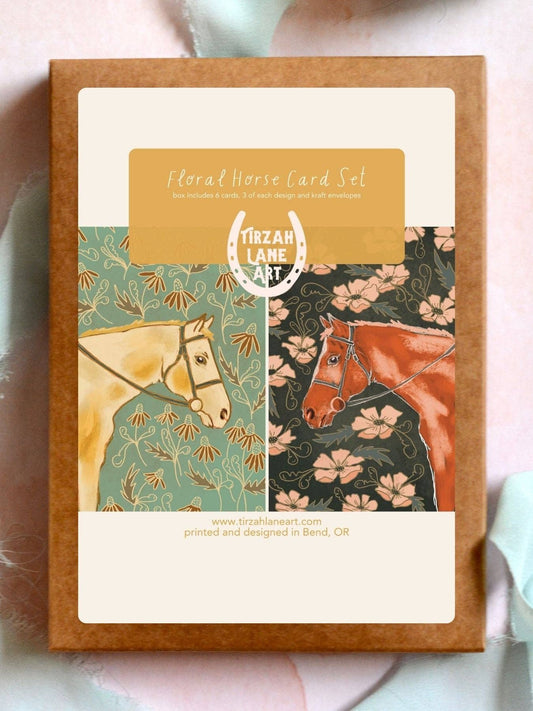 Tirzah Lane Art - Western Sorrel and Palomino Horse Floral Duo Card Set