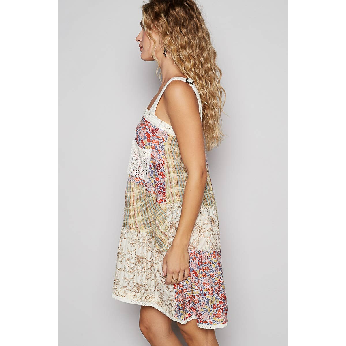 Pol Clothing - Vintage washed plaid patch casual midi dress