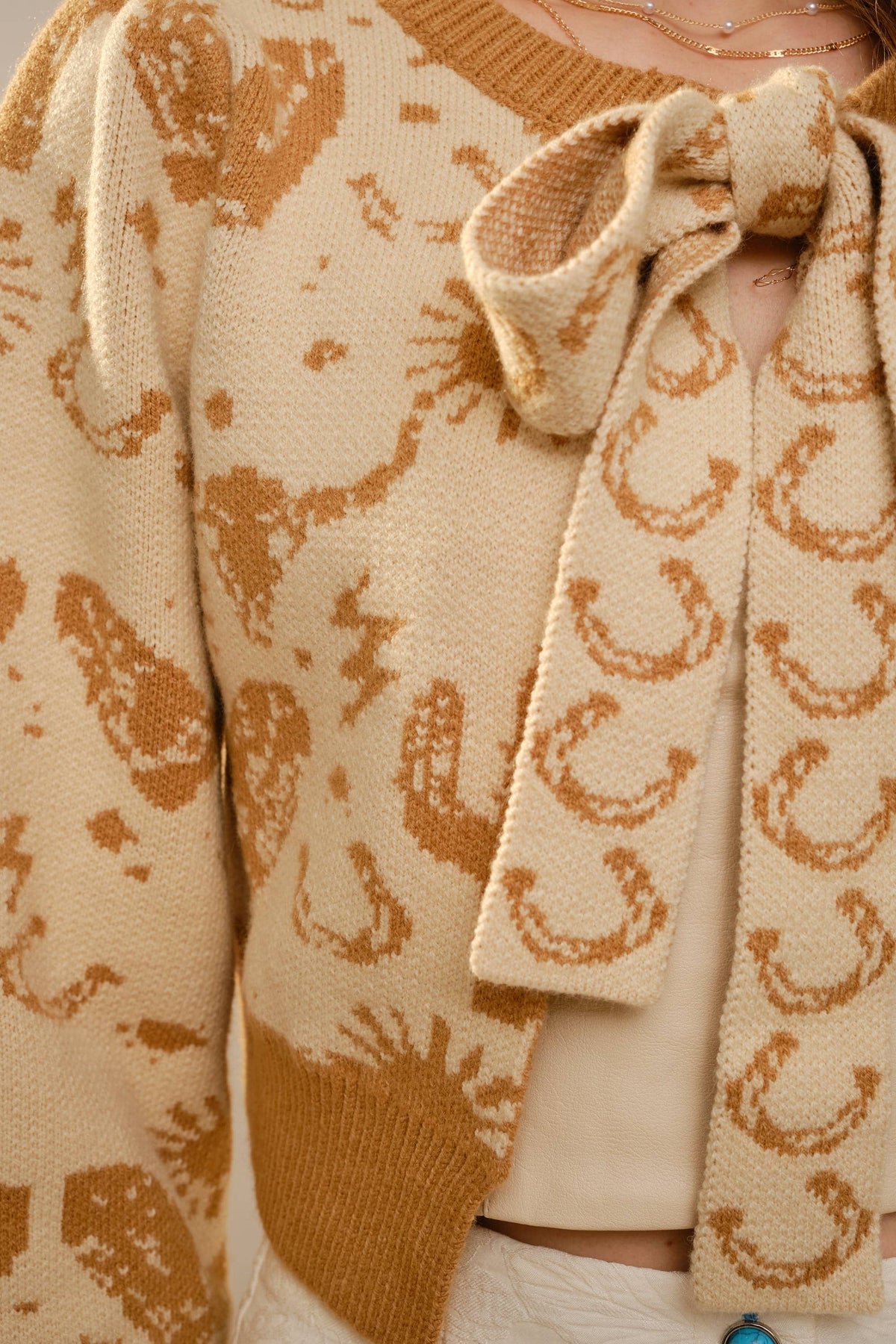 Blue B - 37767W - Western Motif Tie Front Cardigan