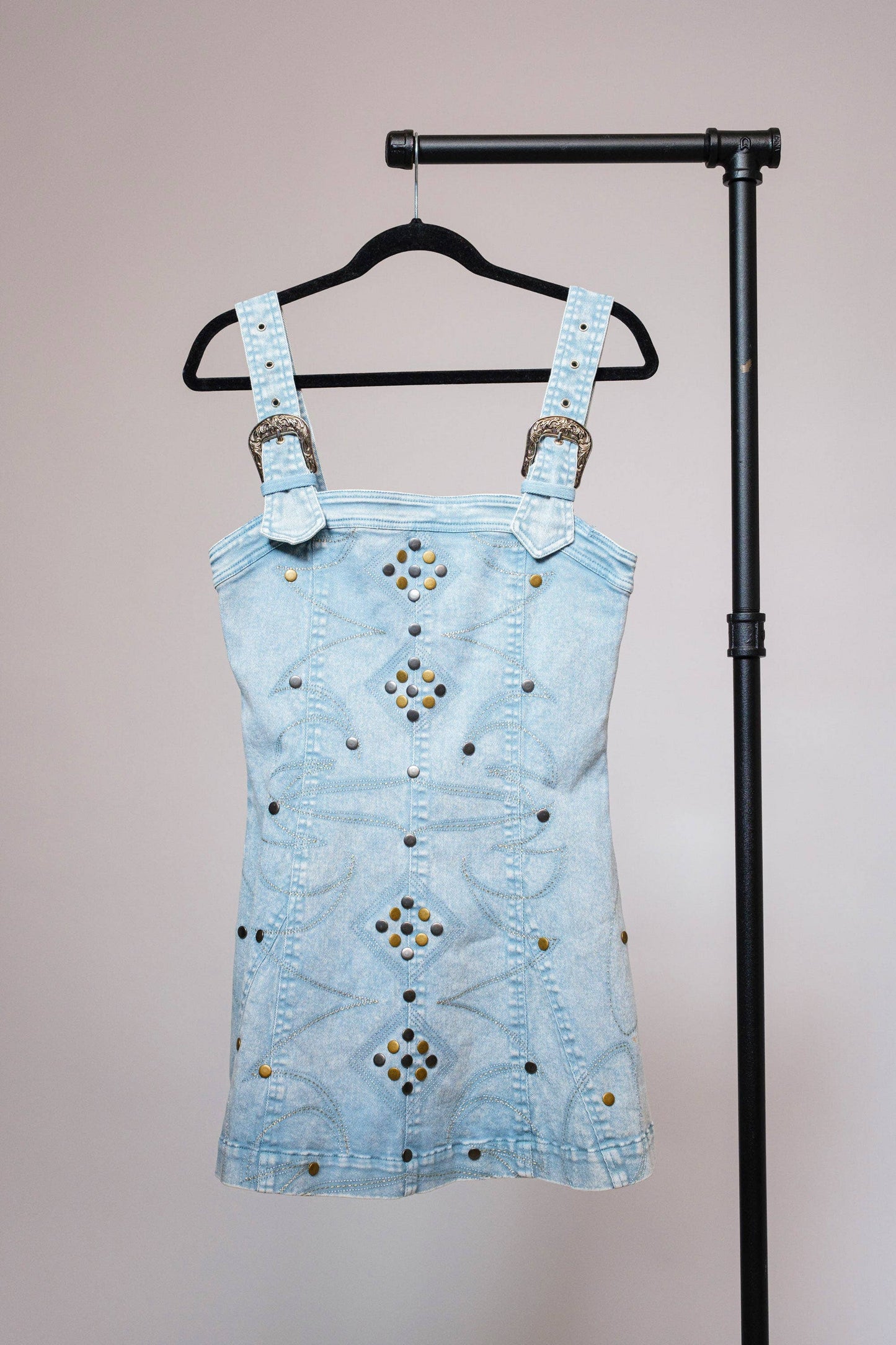 Blue B - 23466D - Studded Western Buckle Stretch Denim Dress