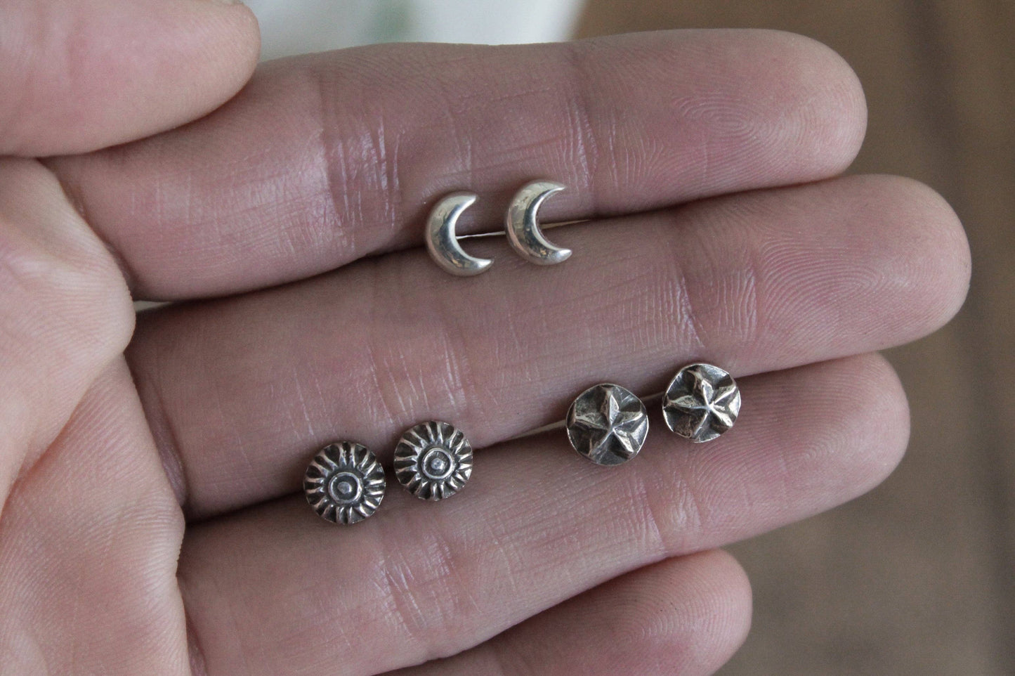 Celestial Sun Moon Star Stud Earrings | 925 Sterling Silver