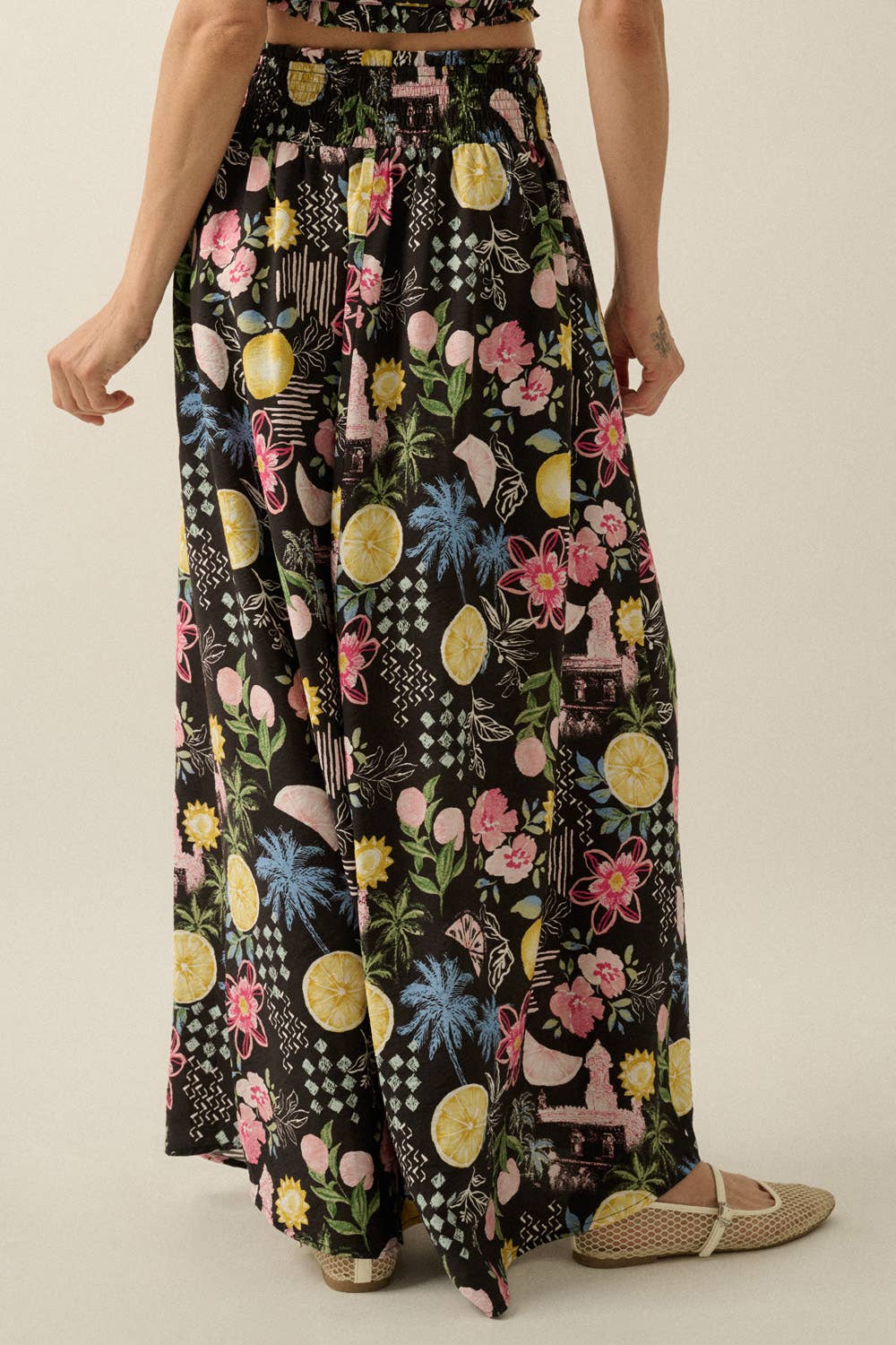 Promesa USA - Fruit and Floral-Print Button-Front Smocked Maxi Skirt