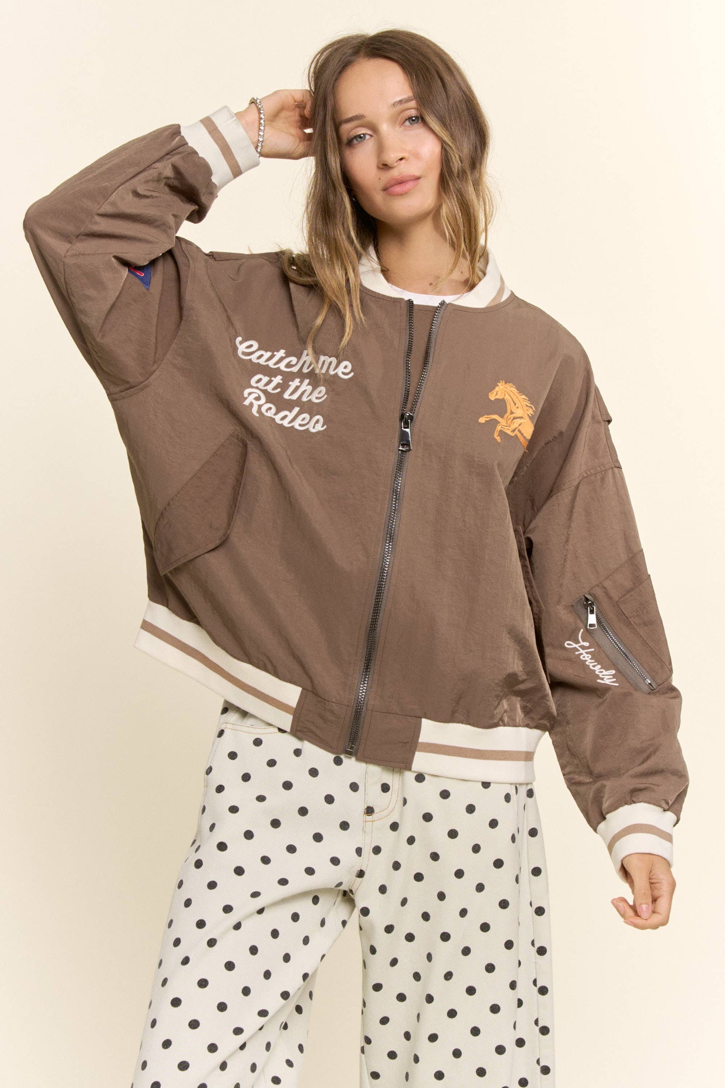 Davi & Dani - Retro Rodeo Embroidered Bomber Jacket