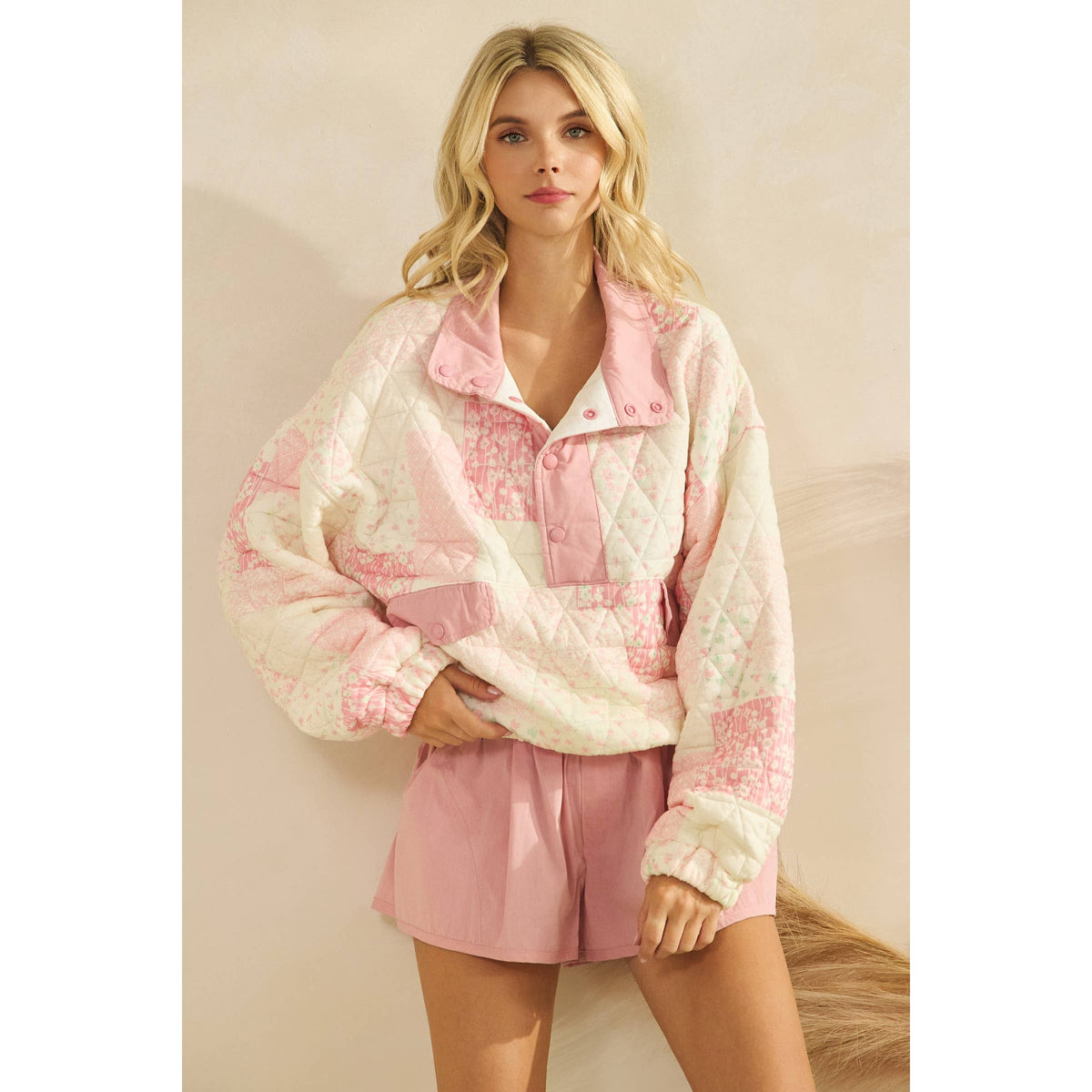 Veveret - Textured Contrast printed Quarterzip Sweater