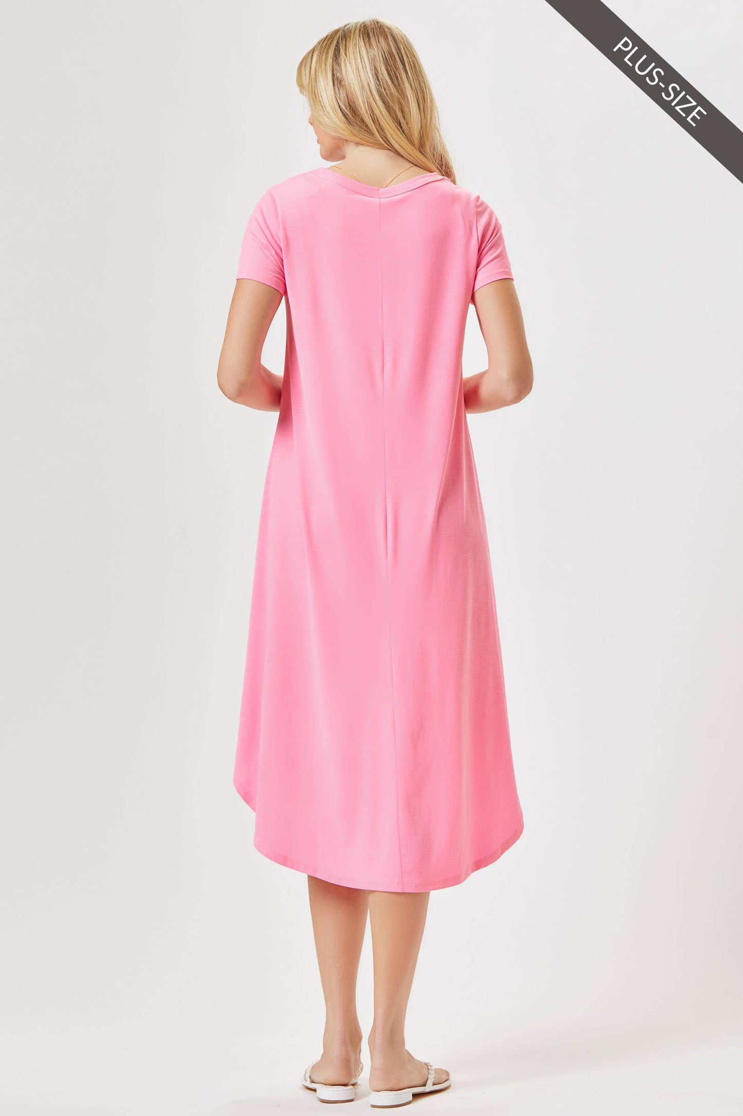 PLUS SIZE Beautiful Solid Midi Dress With Dolphin Hemline