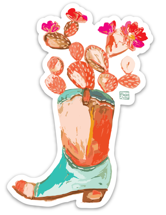 Cowgirl Boot Cactus Colorful Sticker