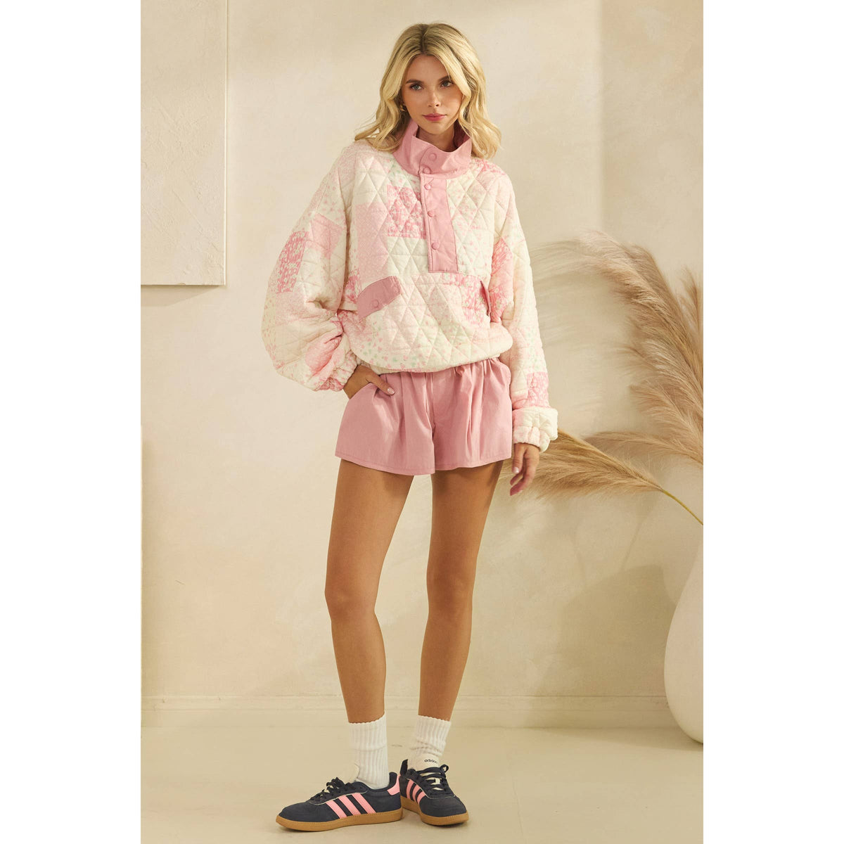 Veveret - Textured Contrast printed Quarterzip Sweater