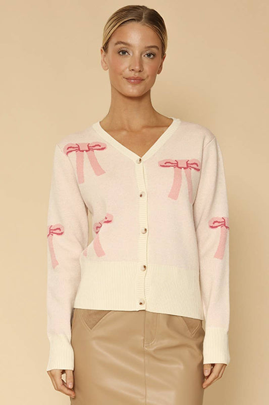 Miss Sparkling - Cropped knit bow cardigan