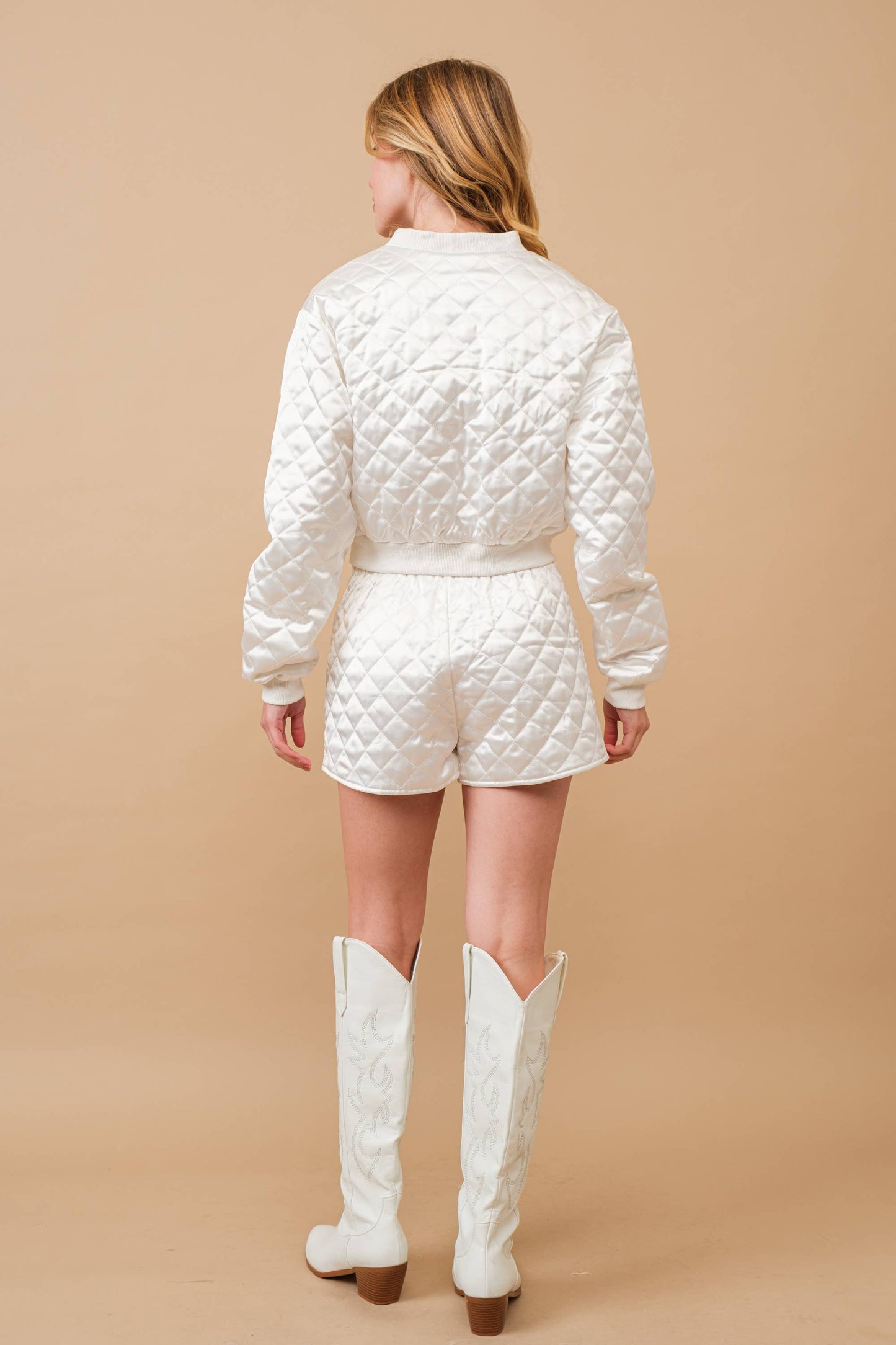 Blue B - 61234SET Quilted Crop Pocket Bomber Jacket w/ Matching Set