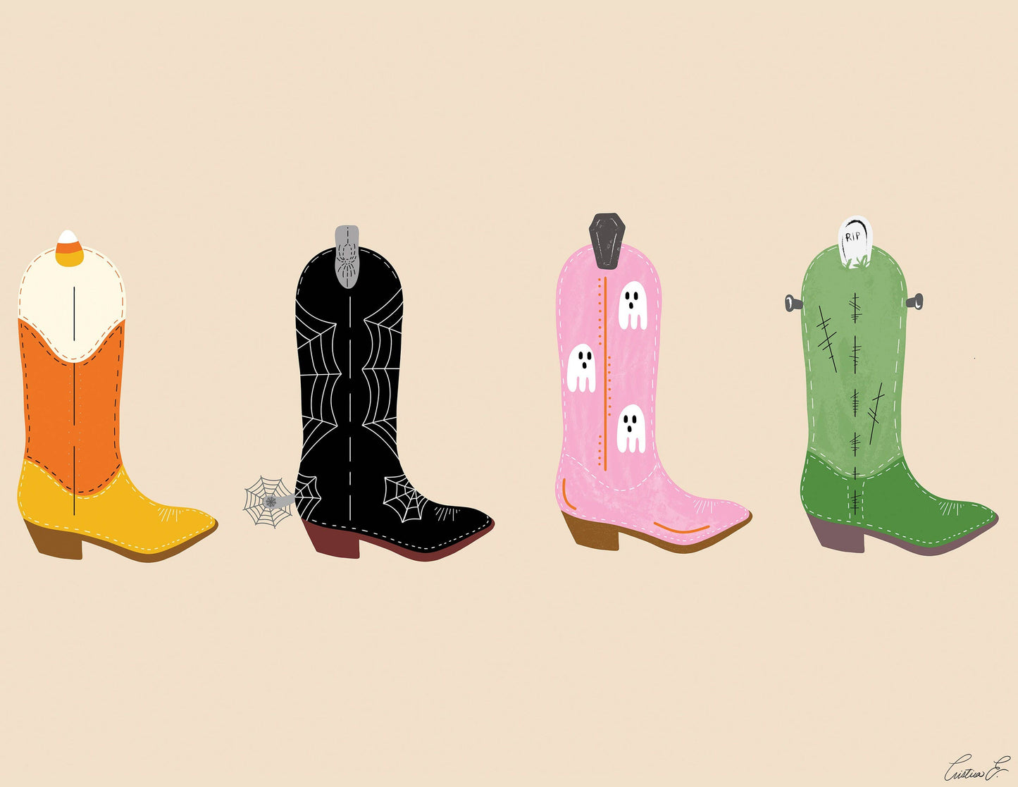 Halloween Cowgirl 4 Boots | Autumn Fall Art | Halloween Art