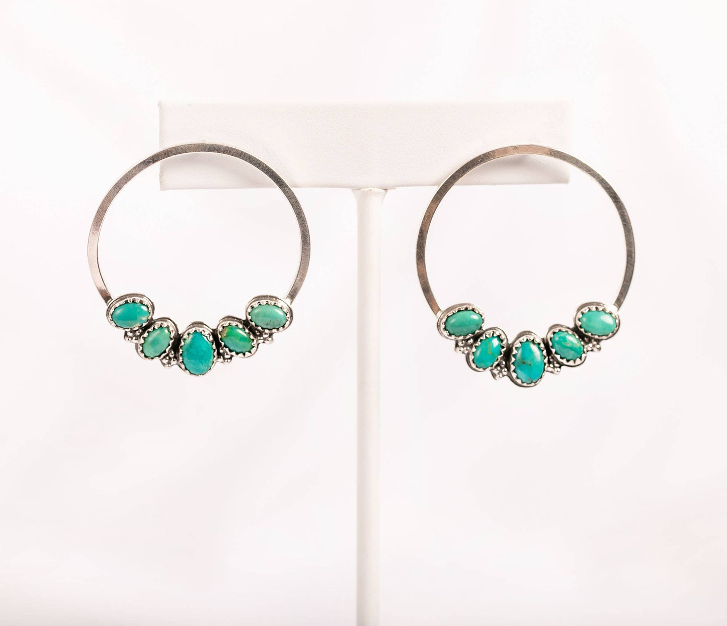 518: Turquoise Multi-stone Hoop Earrings 925