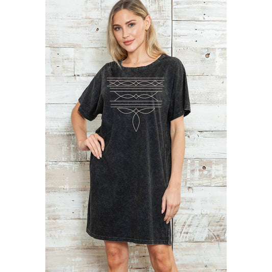Amused by Blue - Stitch Bull head Western - Mineral Wash DRESS