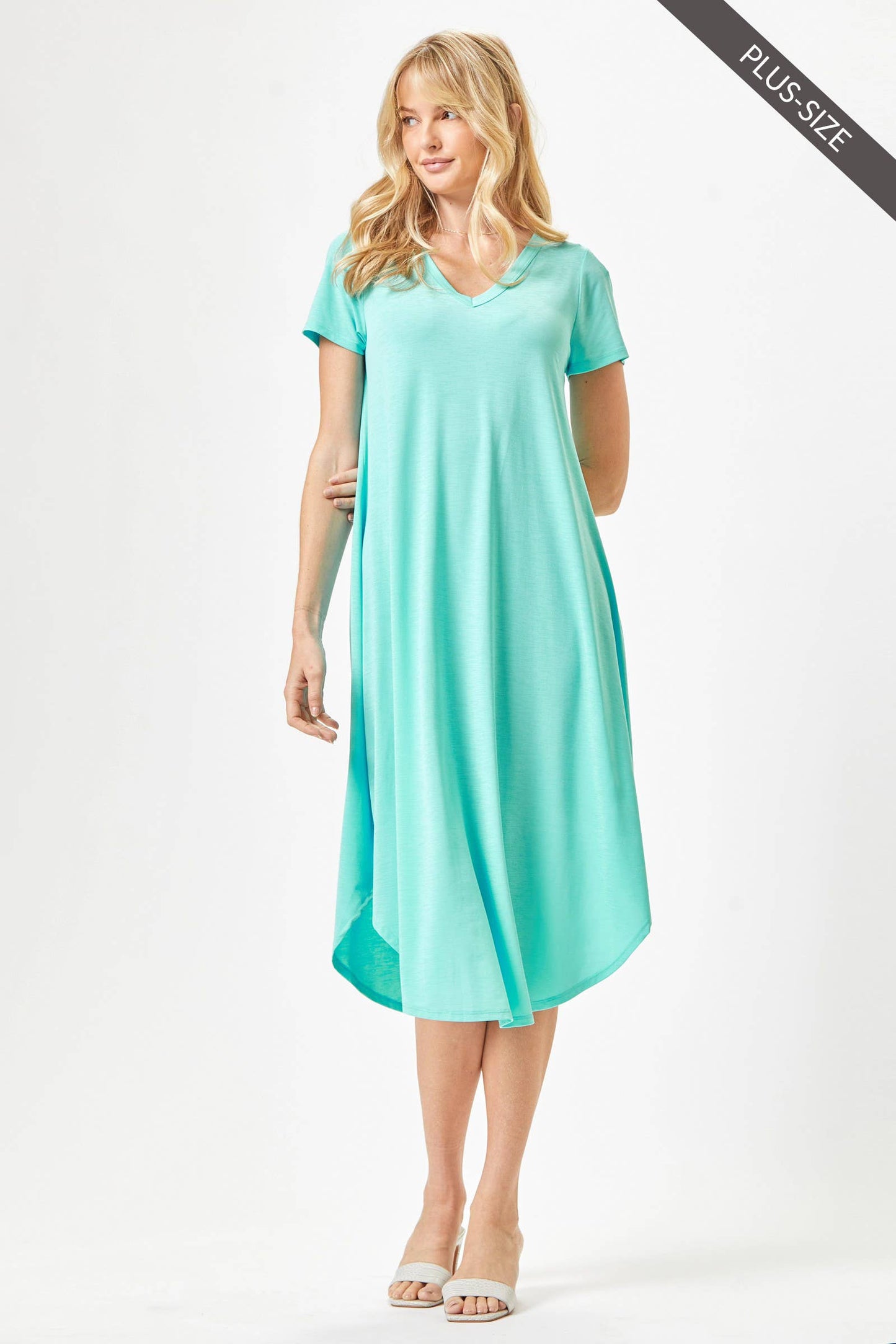 PLUS SIZE Beautiful Solid Midi Dress With Dolphin Hemline