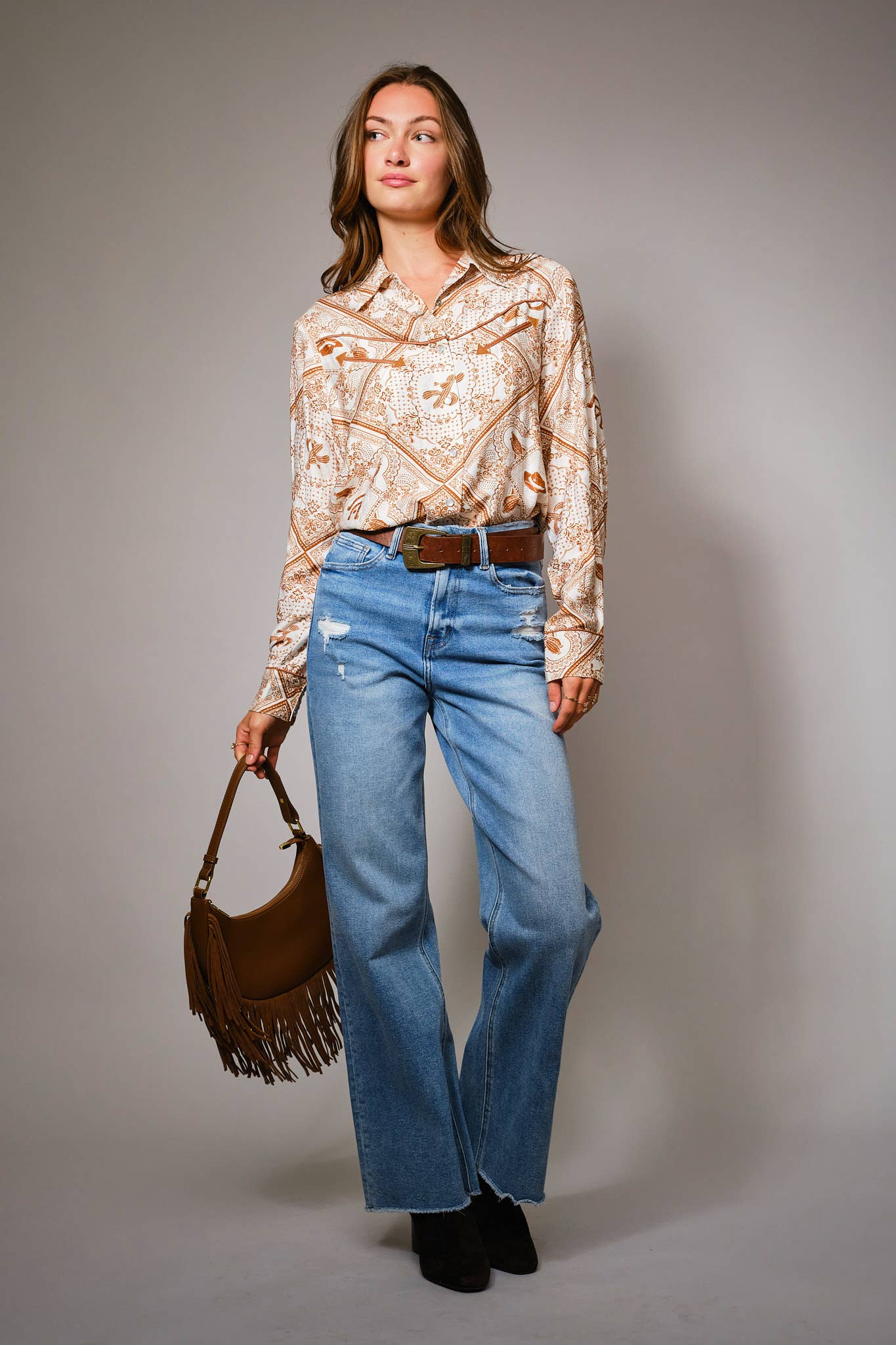 Blue B - 36841T - Western Printed Long Sleeve Button-Up Shirt